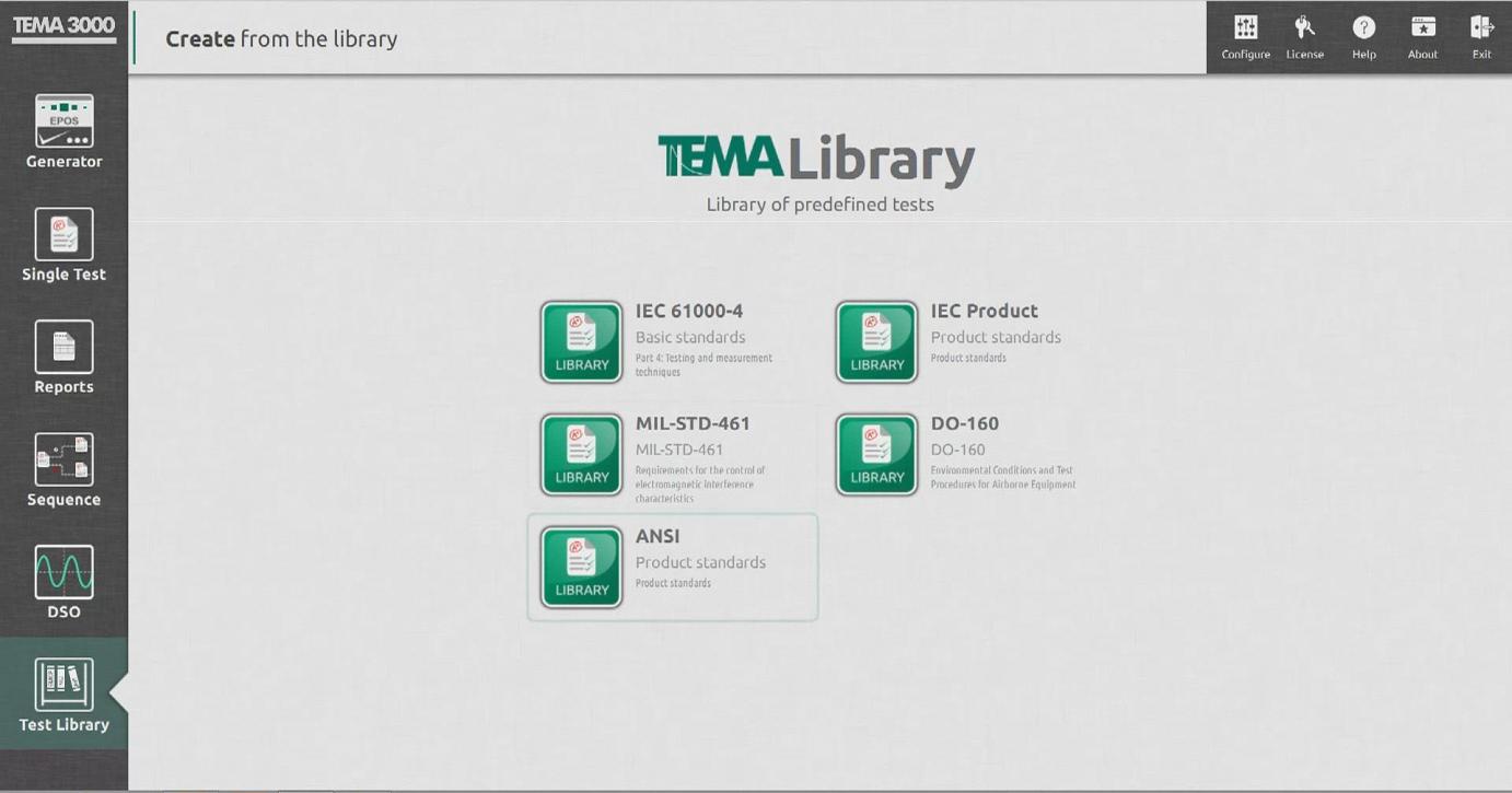 TEMA3000 LIBRARY - Huge library of predefined tests